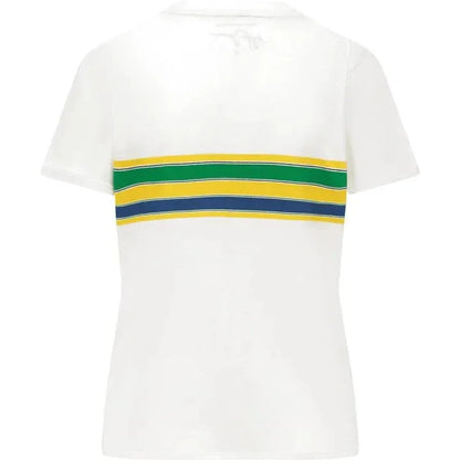Ayrton Senna Women's Helmet Striped T-Shirt - F1 Vintage Racewear