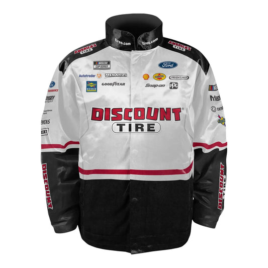 Men's Austin Cindric Team Penske White/Black Discount Tire Nylon Uniform Full-Snap Jacket - F1 Vintage Racewear