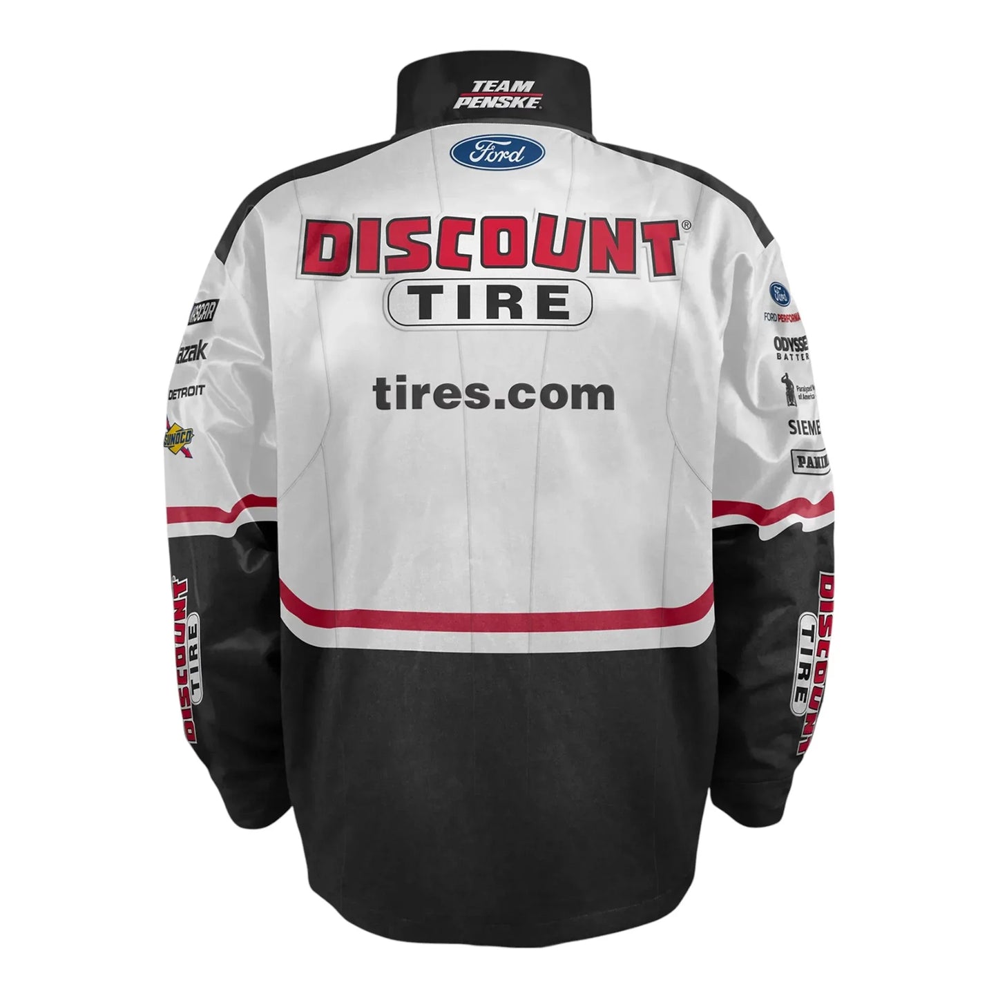 Men's Austin Cindric Team Penske White/Black Discount Tire Nylon Uniform Full-Snap Jacket - F1 Vintage Racewear