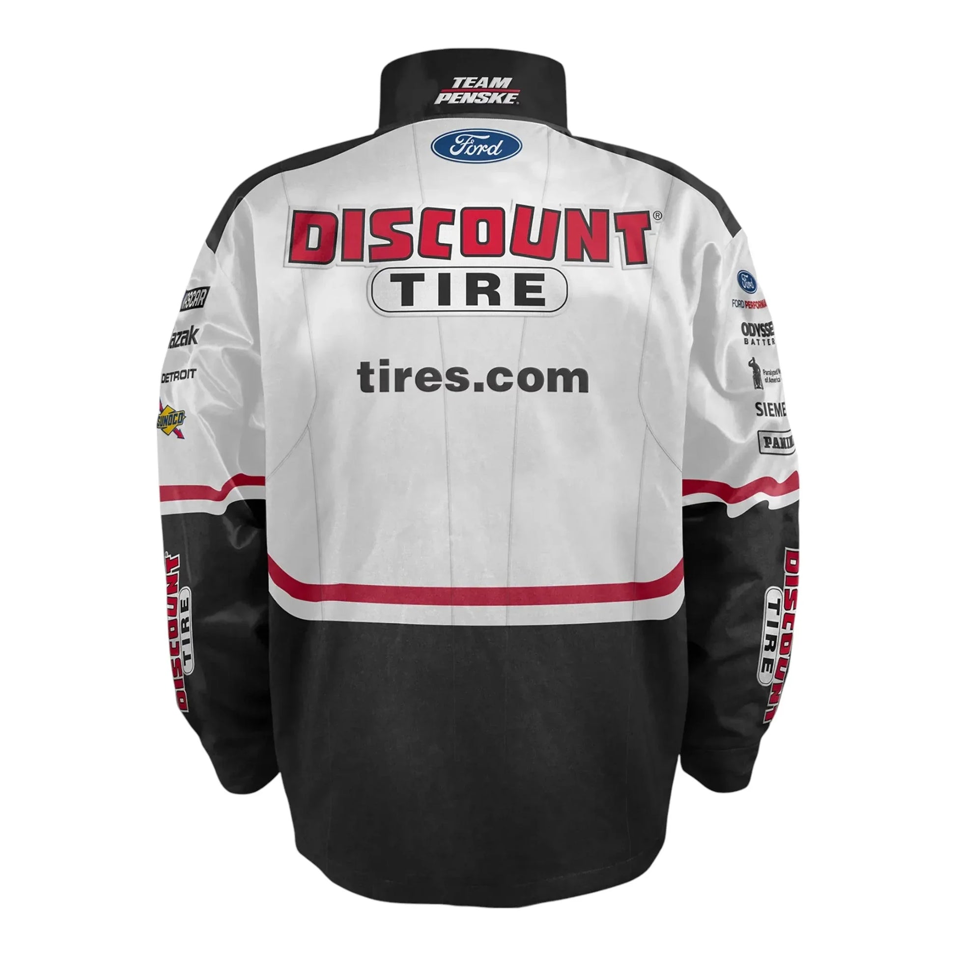 Men's Austin Cindric Team Penske White/Black Discount Tire Nylon Uniform Full-Snap Jacket - F1 Vintage Racewear