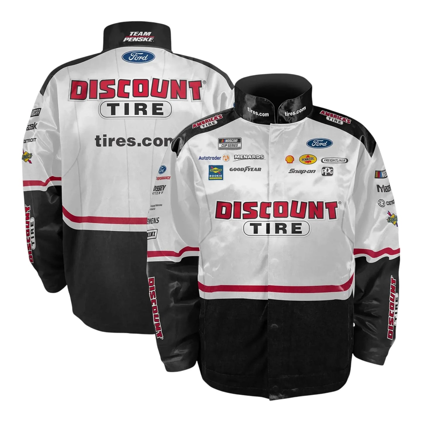 Men's Austin Cindric Team Penske White/Black Discount Tire Nylon Uniform Full-Snap Jacket - F1 Vintage Racewear