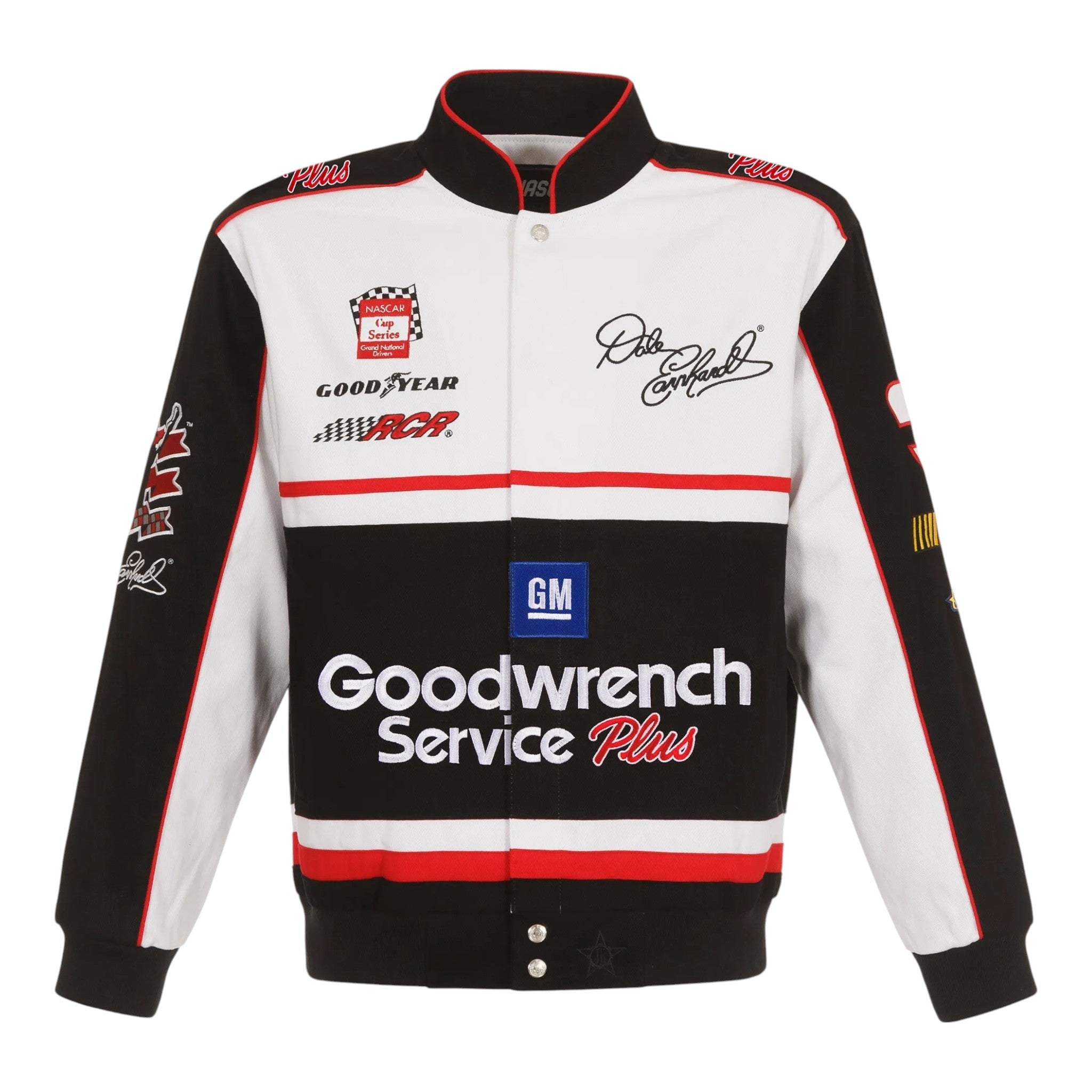Men's Dale Earnhardt JH Design White/Black Goodwrench Twill Uniform Full-Snap Jacket - Vintage F1 Racewear