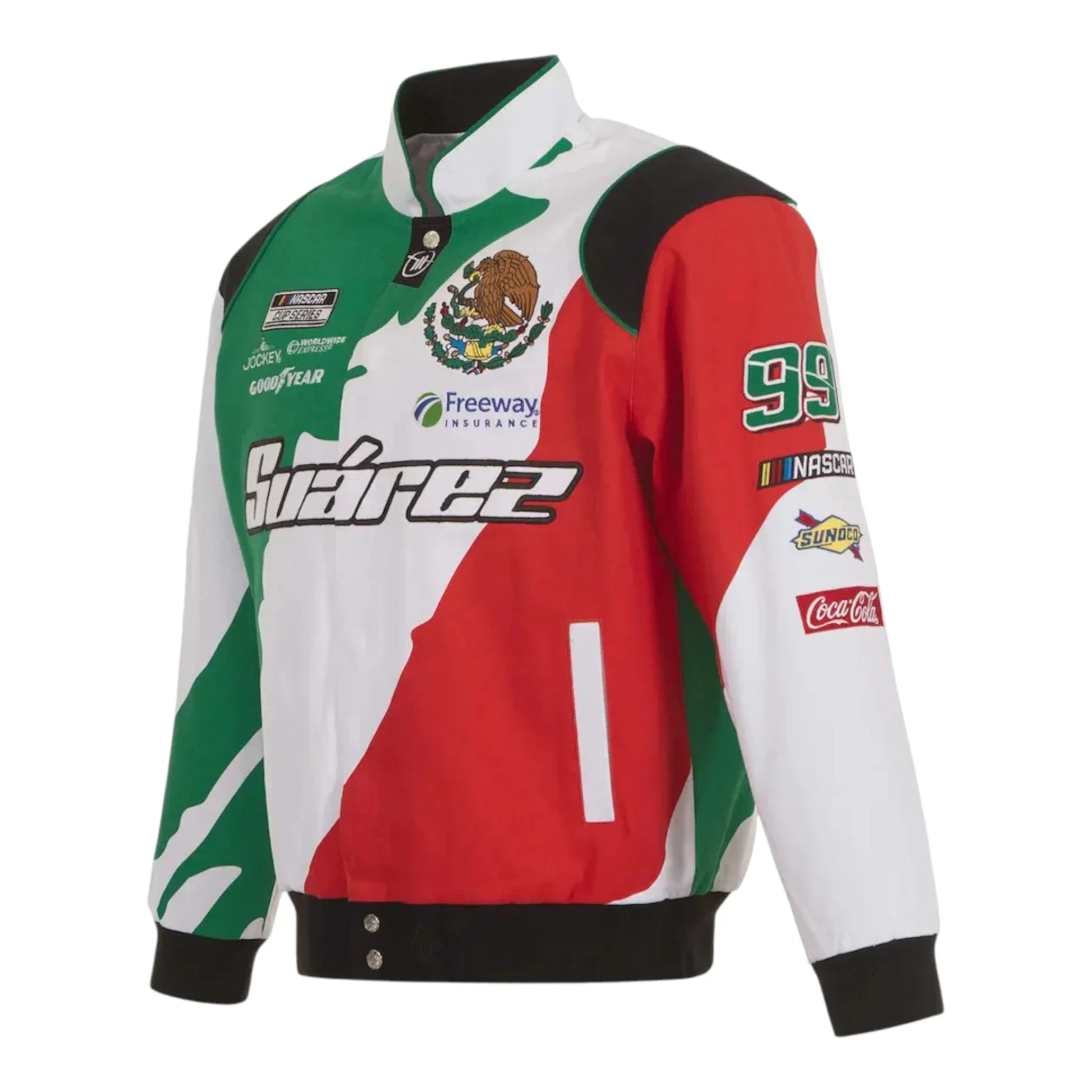 Men's Daniel Suarez JH Design White/Black Freeway Insurance Twill Driver Uniform Full-Snap Jacket - F1 Vintage Racewear
