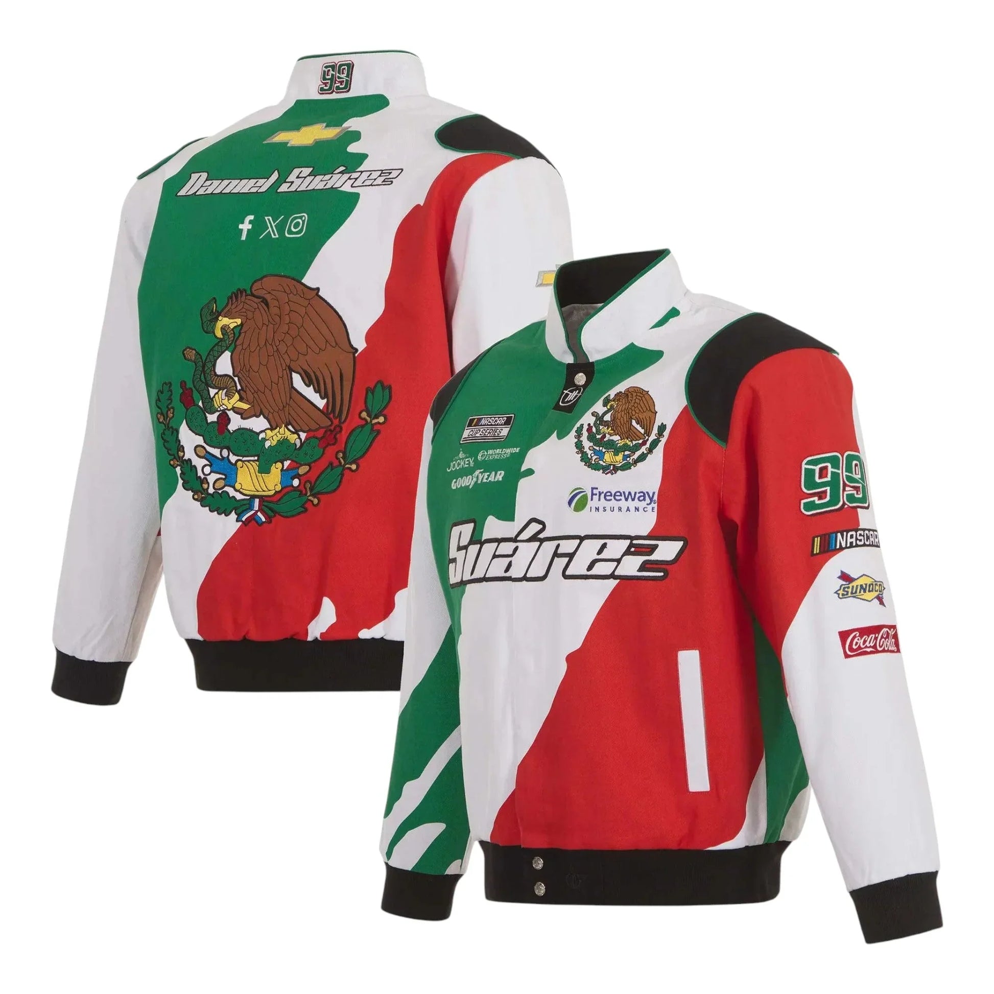 Men's Daniel Suarez JH Design White/Black Freeway Insurance Twill Driver Uniform Full-Snap Jacket - F1 Vintage Racewear