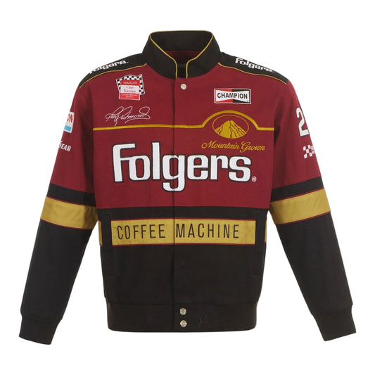 Men's Tim Richmond JH Design Maroon/Black Folgers Twill Uniform Full-Snap Jacket - F1 Vintage Racewear