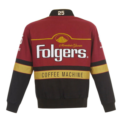 Men's Tim Richmond JH Design Maroon/Black Folgers Twill Uniform Full-Snap Jacket - F1 Vintage Racewear