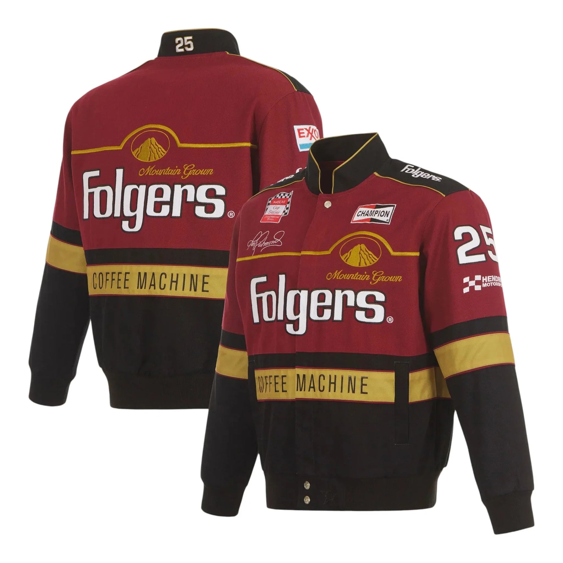 Men's Tim Richmond JH Design Maroon/Black Folgers Twill Uniform Full-Snap Jacket - F1 Vintage Racewear