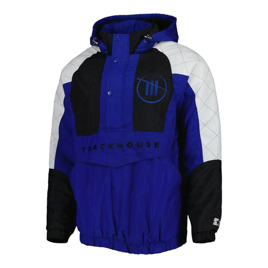 Men's TRACKHOUSE RACING Starter Blue/Black The Body Check Half-Snap Pullover Jacket - F1 Vintage Racewear