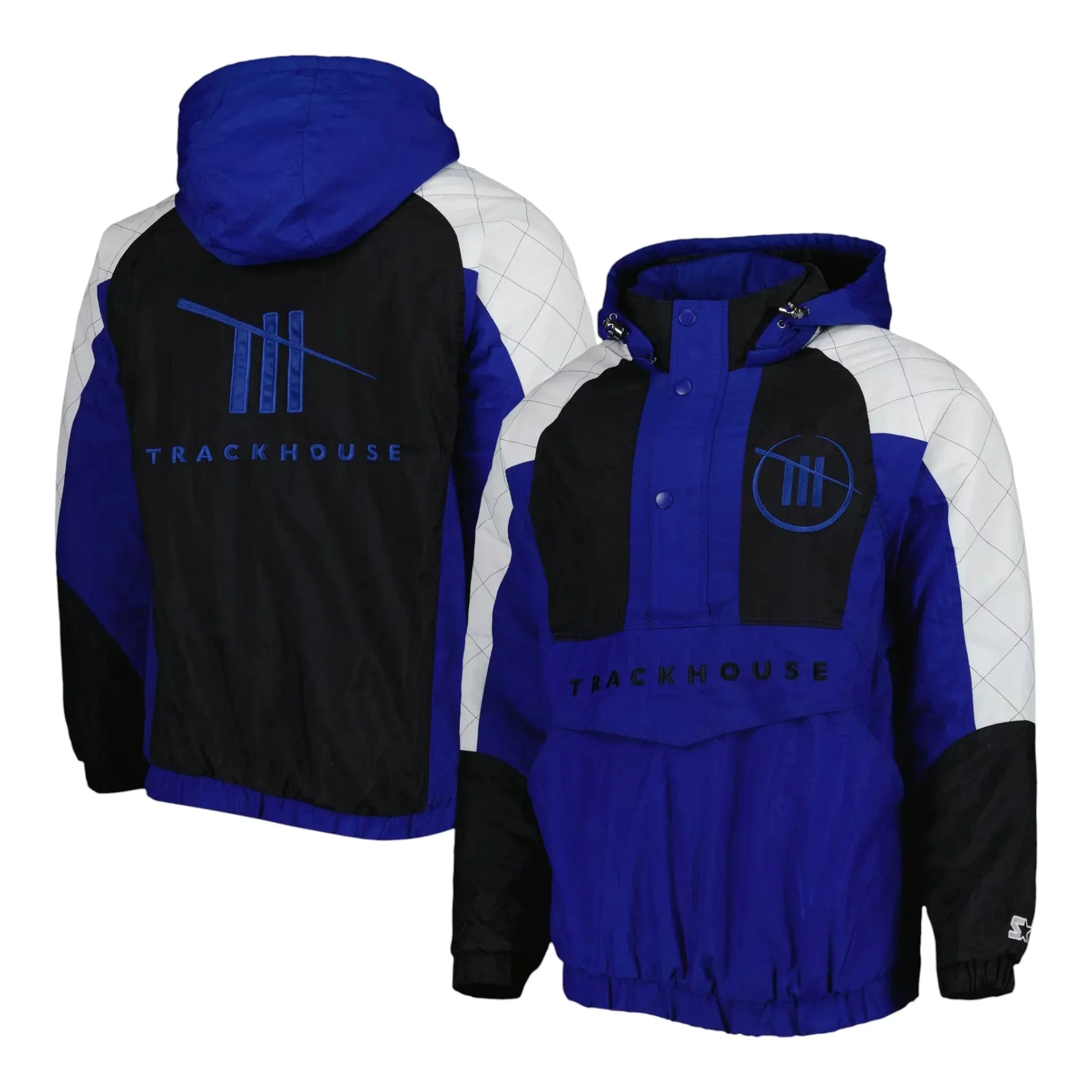 Men's TRACKHOUSE RACING Starter Blue/Black The Body Check Half-Snap Pullover Jacket - F1 Vintage Racewear