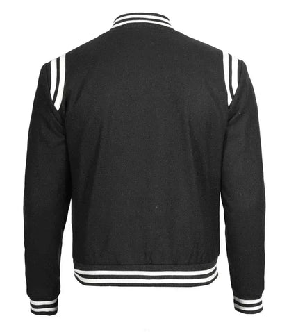Mens Wool Black Varsity Jacket with White Detailing | Letterman Style - F1 Vintage Racewear