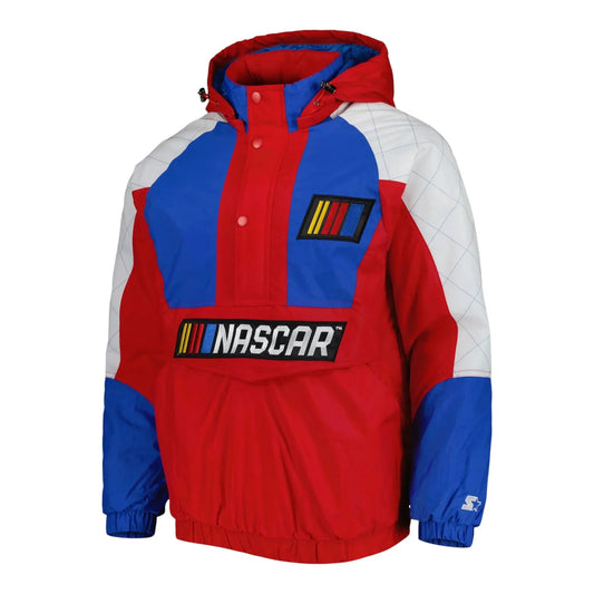 Men's NASCAR Starter Red/Blue The Body Check Half-Snap Pullover Jacket - F1 Vintage Racewear