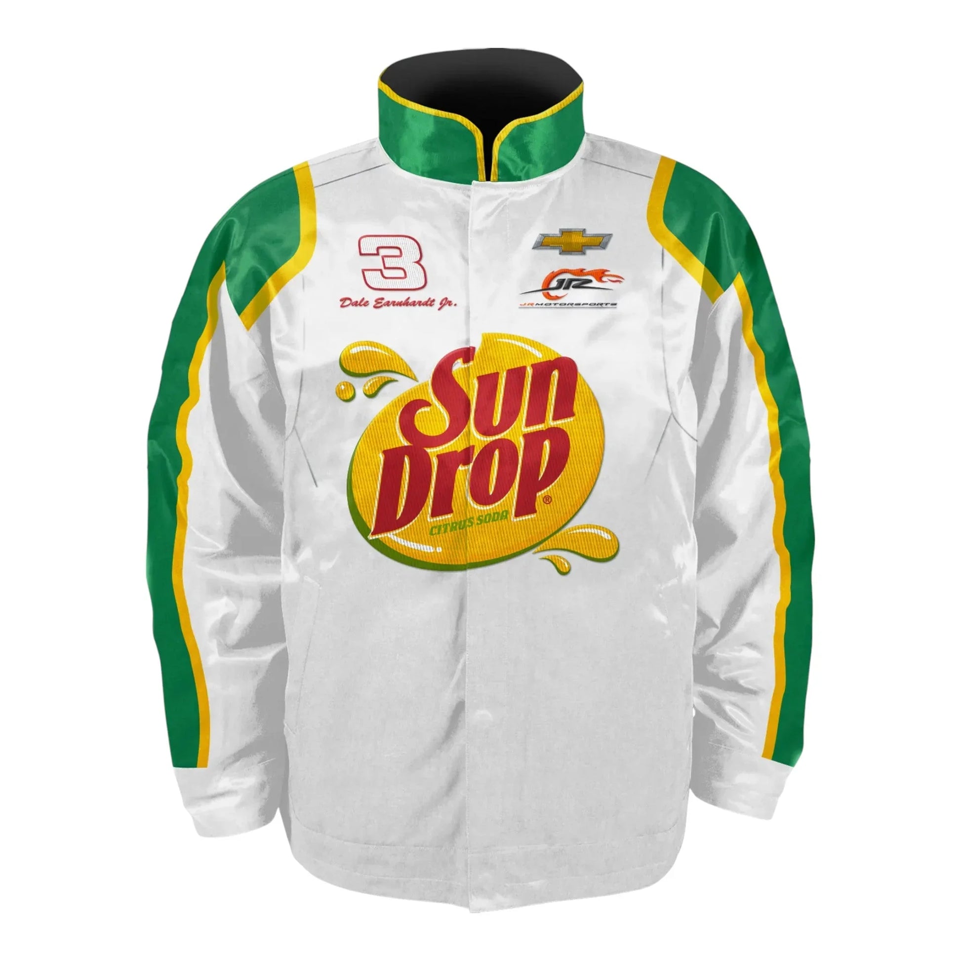 Men's Dale Earnhardt Jr. JR Motorsports Official Team Apparel White/Green Sun Drop Nylon Uniform Full-Snap Jacket - F1 Vintage Racewear