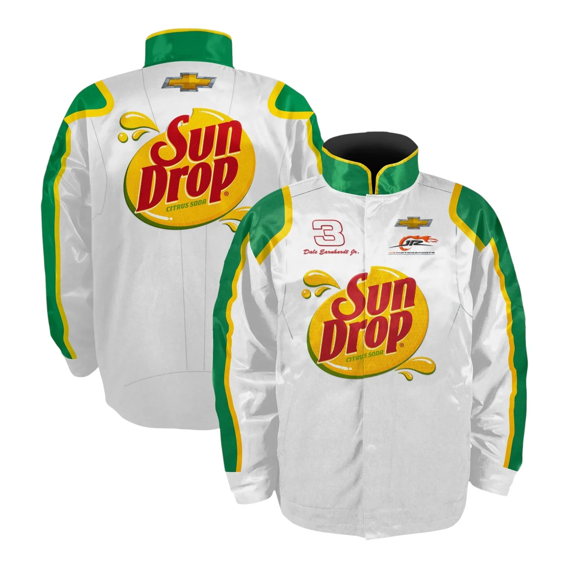 Men's Dale Earnhardt Jr. JR Motorsports Official Team Apparel White/Green Sun Drop Nylon Uniform Full-Snap Jacket - F1 Vintage Racewear