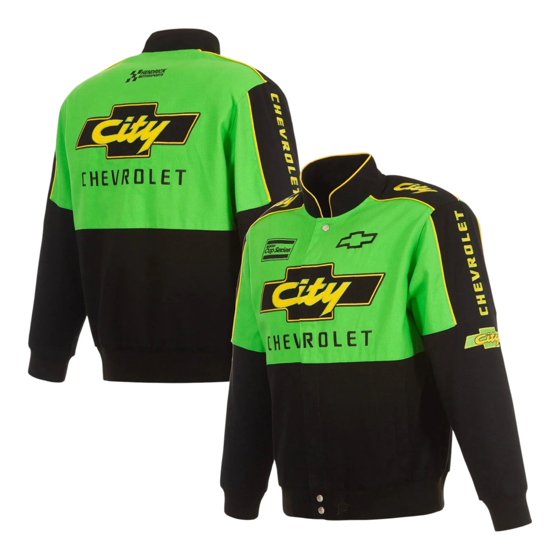 Men's NASCAR JH Design Black City Chevrolet Legend Full-Snap Twill Uniform Jacket - F1 Vintage Racewear