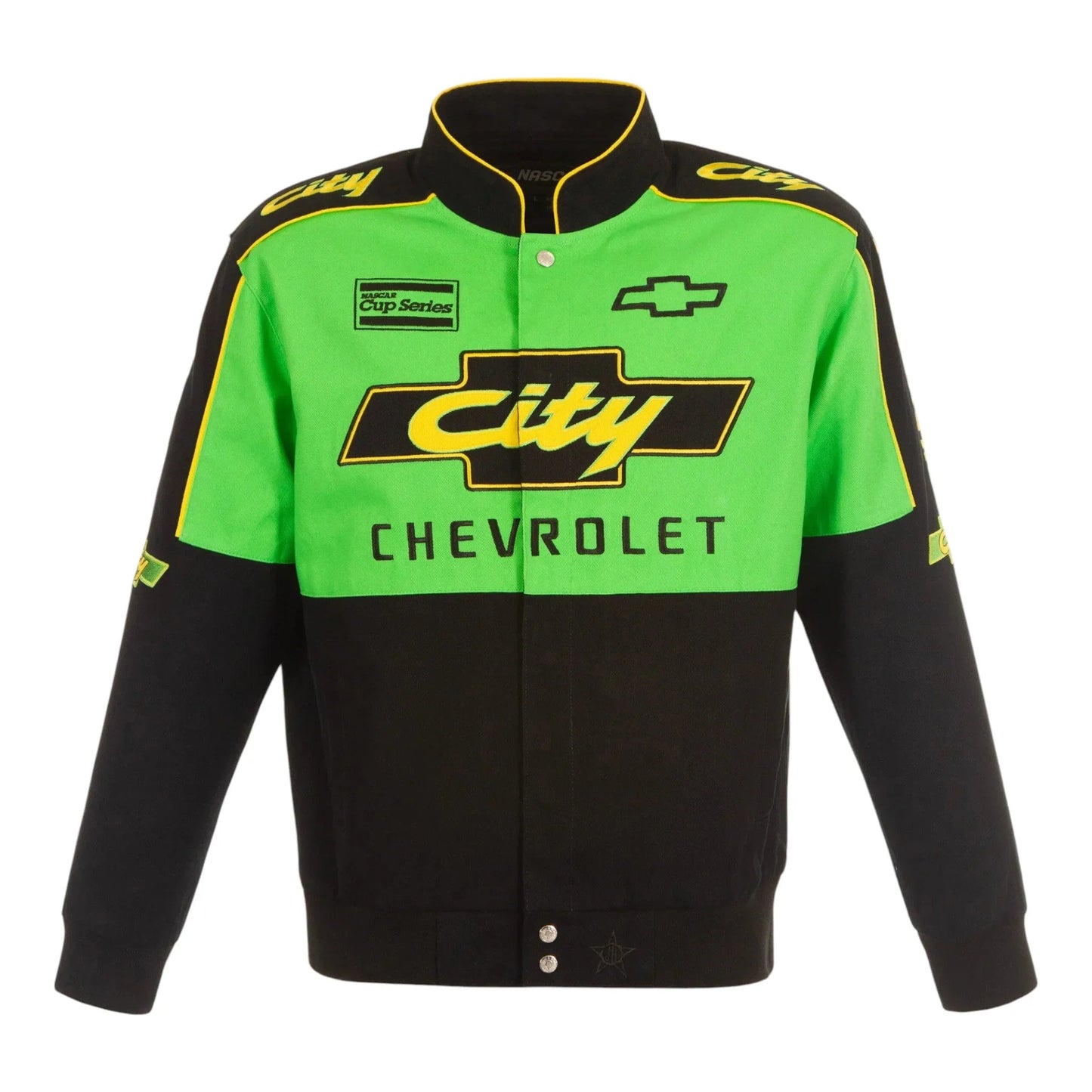 Men's NASCAR JH Design Black City Chevrolet Legend Full-Snap Twill Uniform Jacket - F1 Vintage Racewear