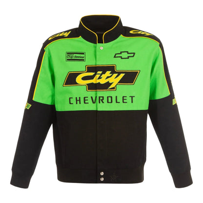 Men's NASCAR JH Design Black City Chevrolet Legend Full-Snap Twill Uniform Jacket - F1 Vintage Racewear