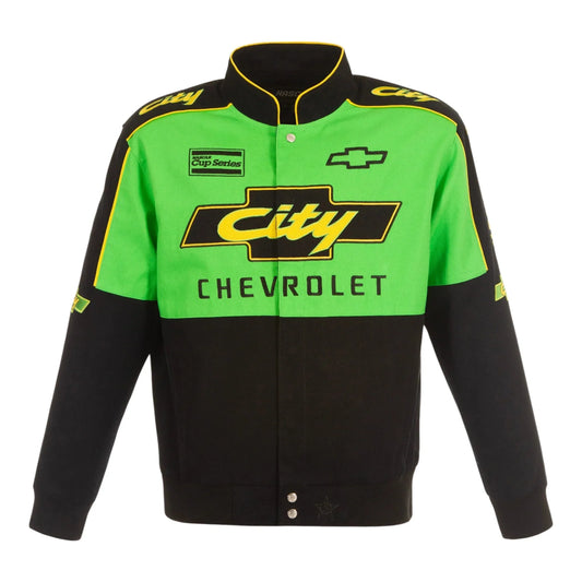 Men's NASCAR JH Design Black City Chevrolet Legend Full-Snap Twill Uniform Jacket - F1 Vintage Racewear