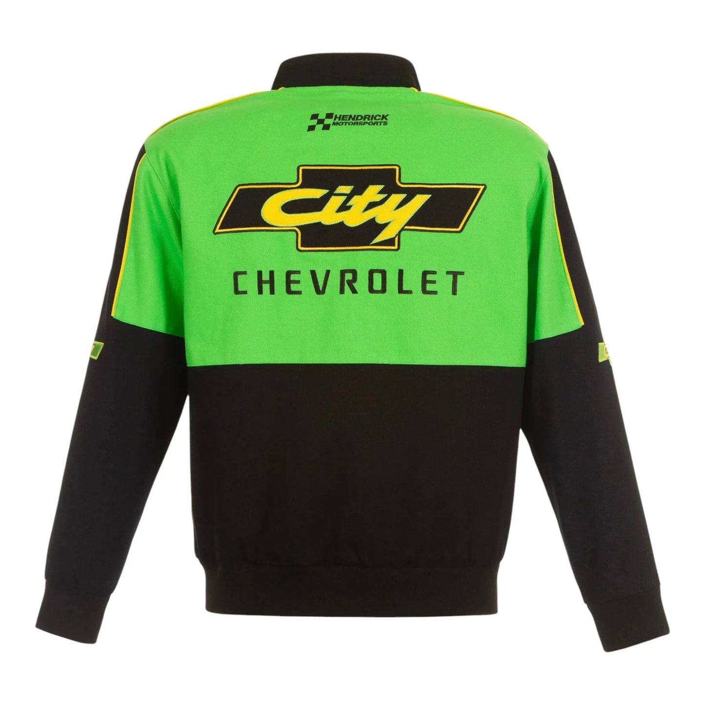 Men's NASCAR JH Design Black City Chevrolet Legend Full-Snap Twill Uniform Jacket - F1 Vintage Racewear