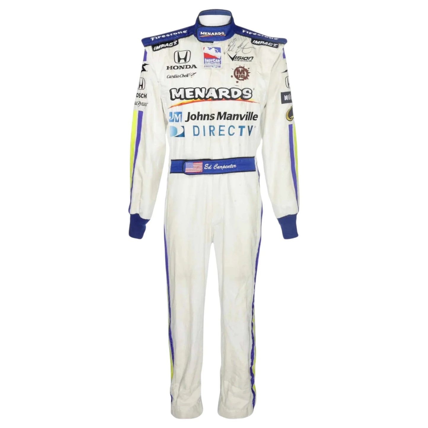 Signed 2008 Ed Carpenter Menards IndyCar Suit - F1 Vintage Racewear
