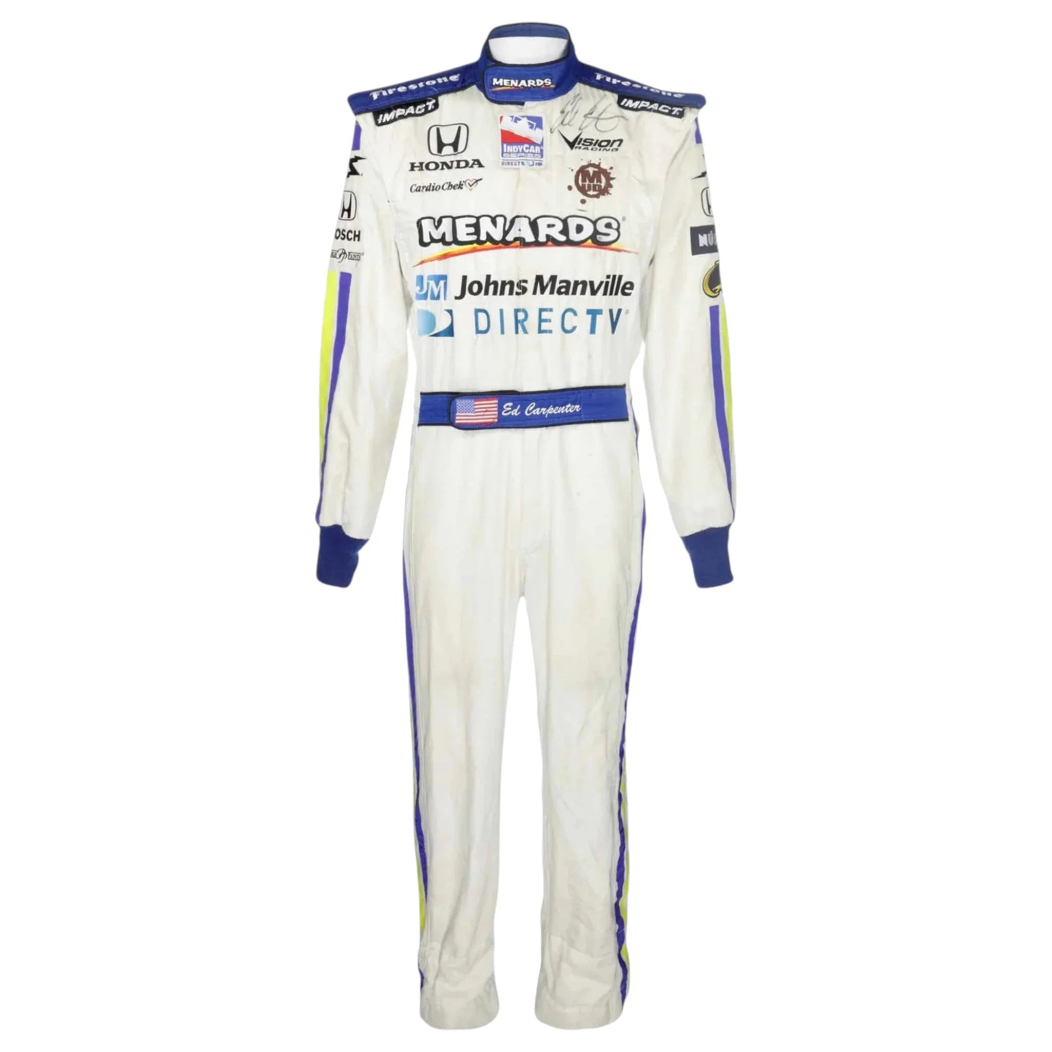 Signed 2008 Ed Carpenter Menards IndyCar Suit - F1 Vintage Racewear