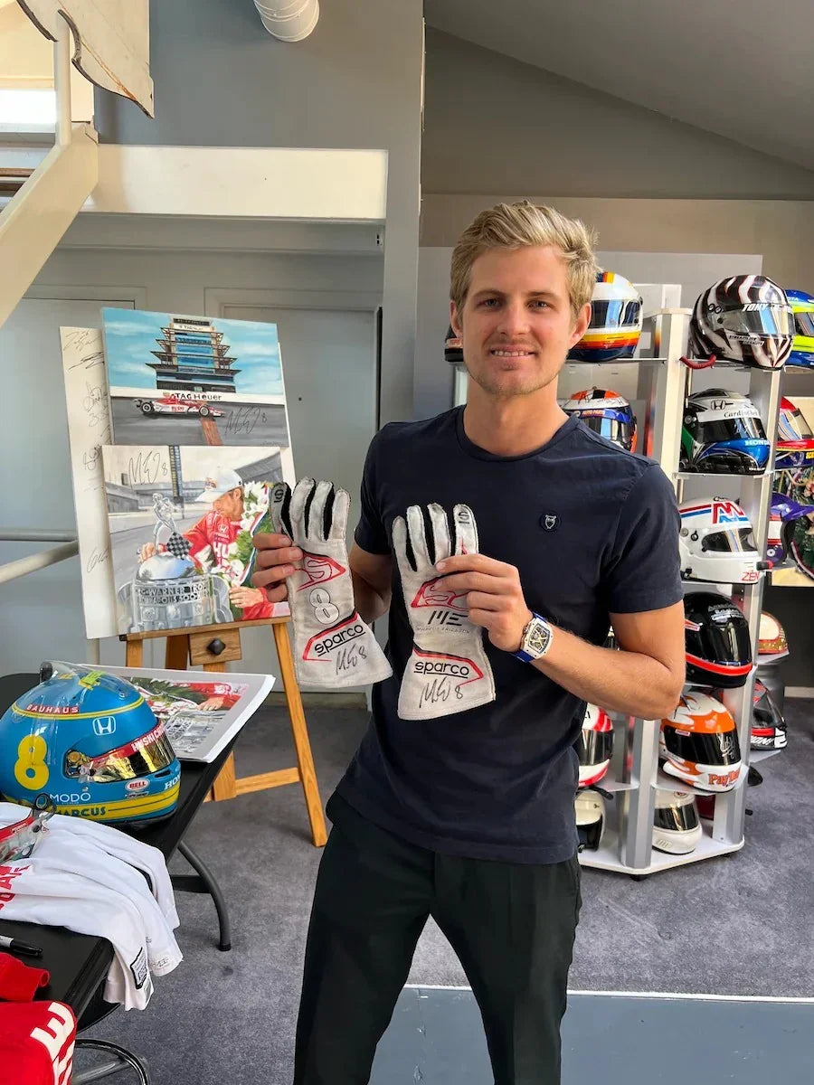 2021 Marcus Ericsson Signed Detroit "First Win" & Indy 500 Chip Ganassi Racing IndyCar Gloves - F1 Vintage Racewear