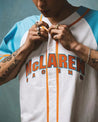 McLaren Racing F1 Special Edition Miami GP Mitchell & Ness Baseball Jersey - Blue/Pink - Vintage F1 Racewear