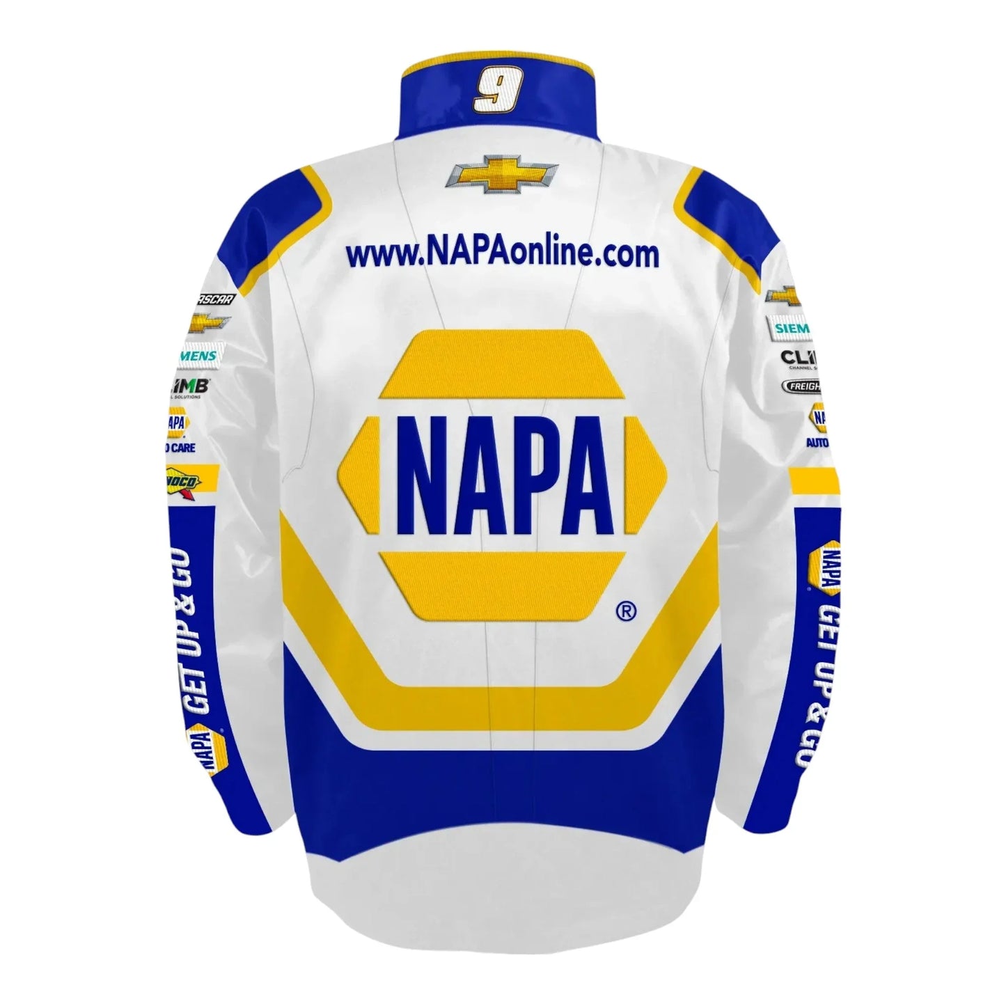 Men's Chase Elliott Hendrick Motorsports Team Collection White NAPA Nylon Uniform Full-Snap Jacket - F1 Vintage Racewear