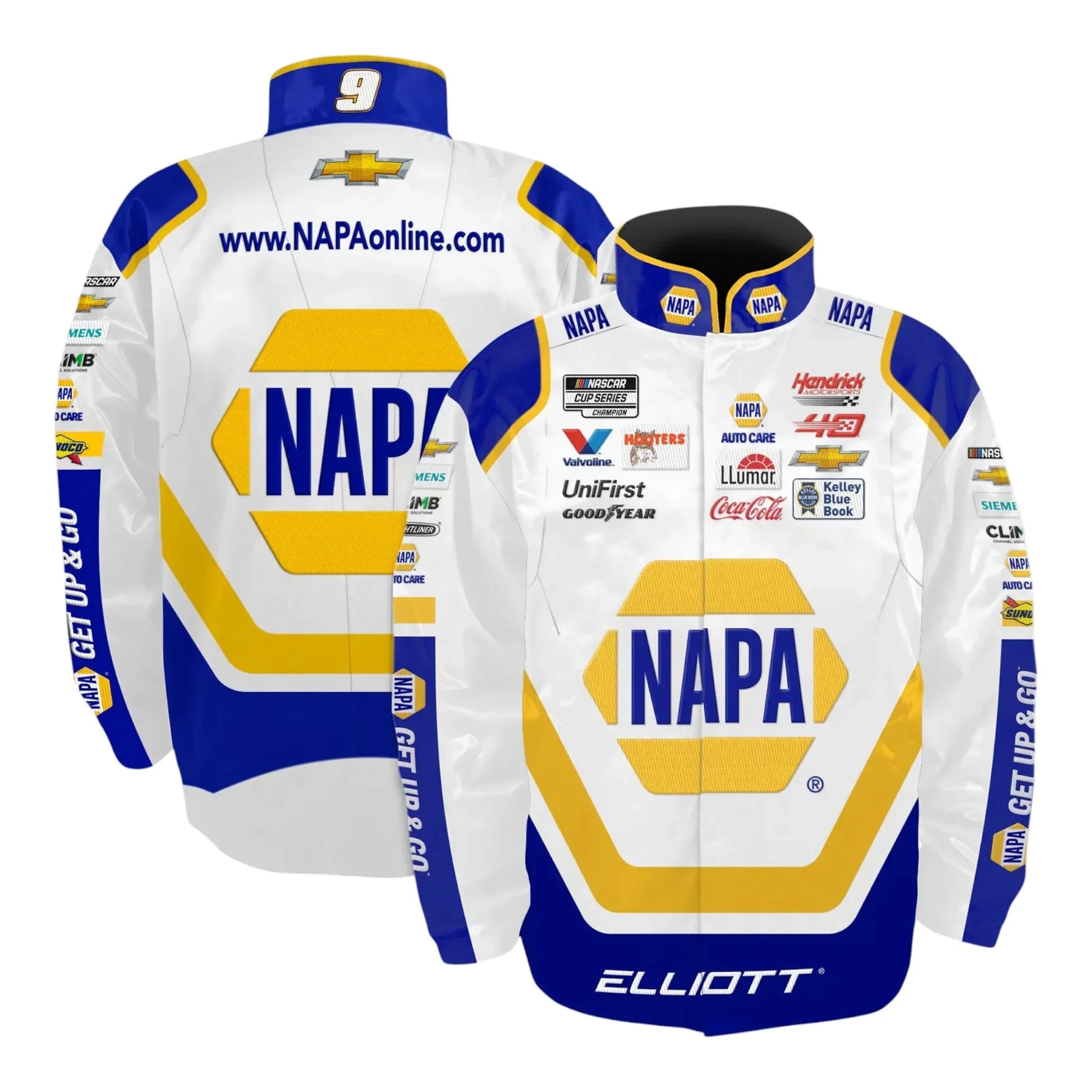 Men's Chase Elliott Hendrick Motorsports Team Collection White NAPA Nylon Uniform Full-Snap Jacket - F1 Vintage Racewear