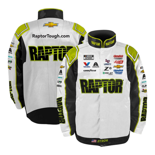 Men's William Byron Hendrick Motorsports Team Collection White Raptor Nylon Uniform Full-Snap Jacket - F1 Vintage Racewear