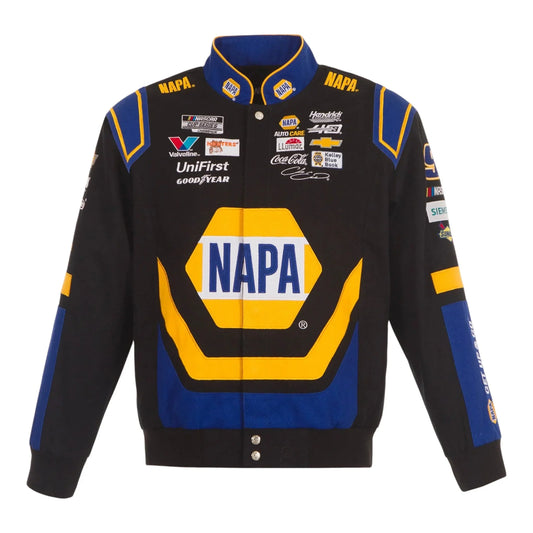 Men's Chase Elliott JH Design Black NAPA Twill Driver Uniform Full-Snap Jacket - F1 Vintage Racewear