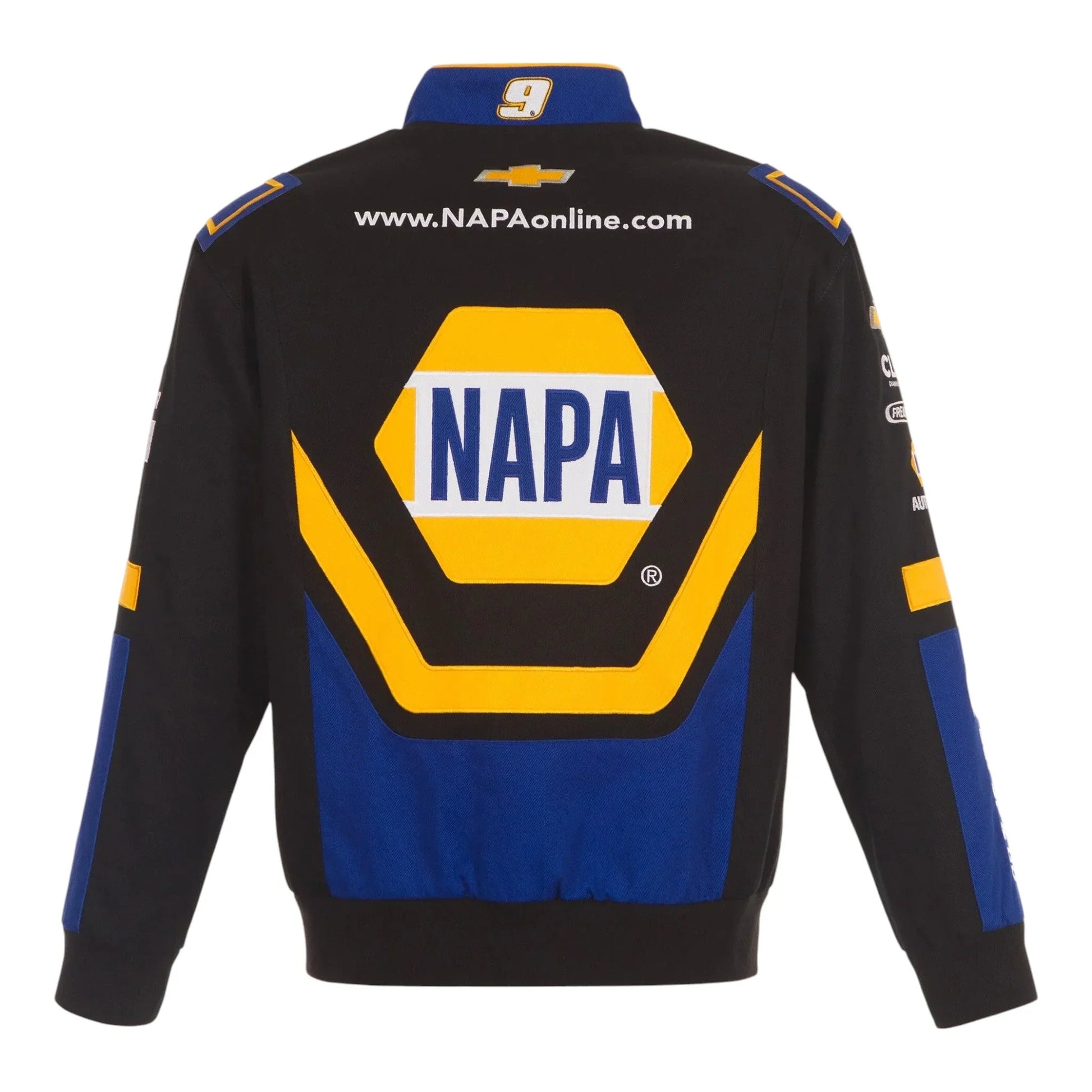Men's Chase Elliott JH Design Black NAPA Twill Driver Uniform Full-Snap Jacket - F1 Vintage Racewear