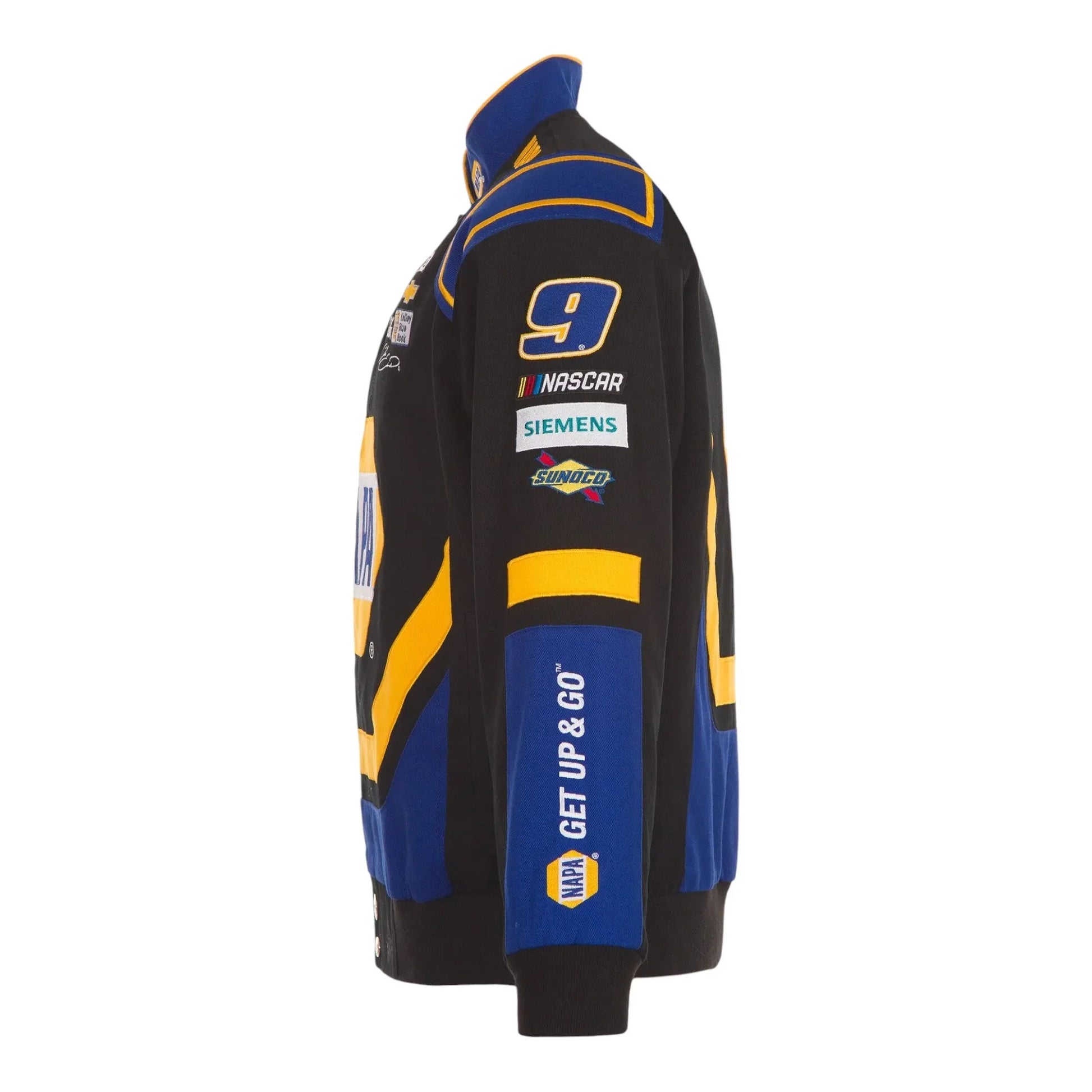 Men's Chase Elliott JH Design Black NAPA Twill Driver Uniform Full-Snap Jacket - F1 Vintage Racewear