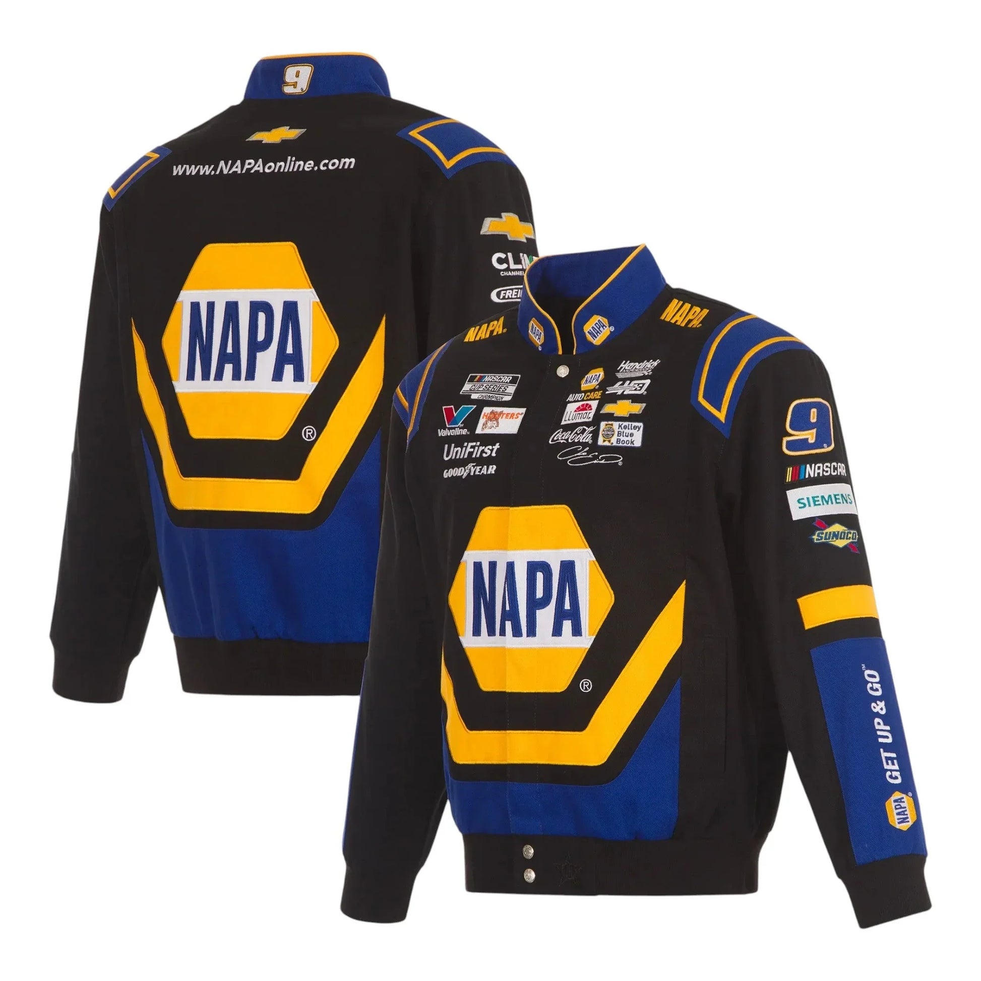 Men's Chase Elliott JH Design Black NAPA Twill Driver Uniform Full-Snap Jacket - F1 Vintage Racewear