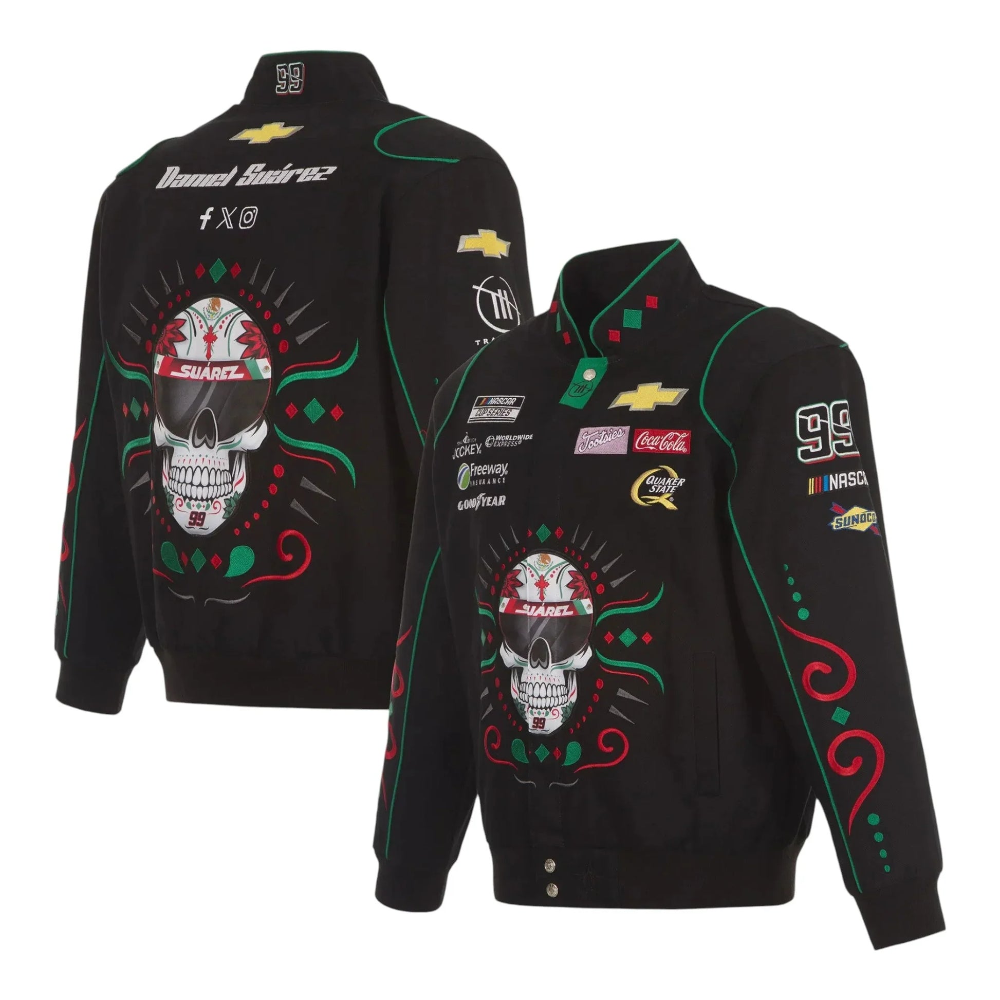 Men's Daniel Suarez JH Design Black Chevy Full-Snap Twill Uniform Jacket - F1 Vintage Racewear