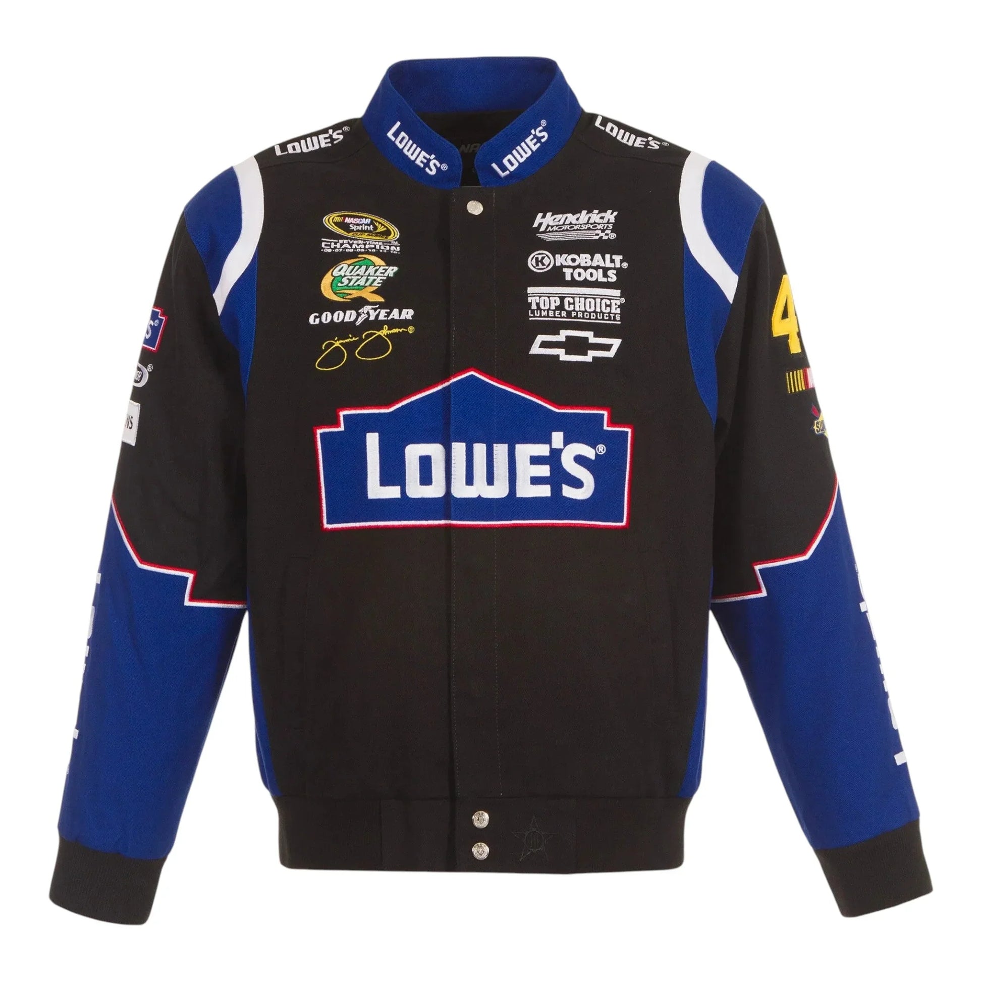 Men's Jimmie Johnson JH Design Black Lowe's Twill Driver Uniform Full-Snap Jacket - F1 Vintage Racewear