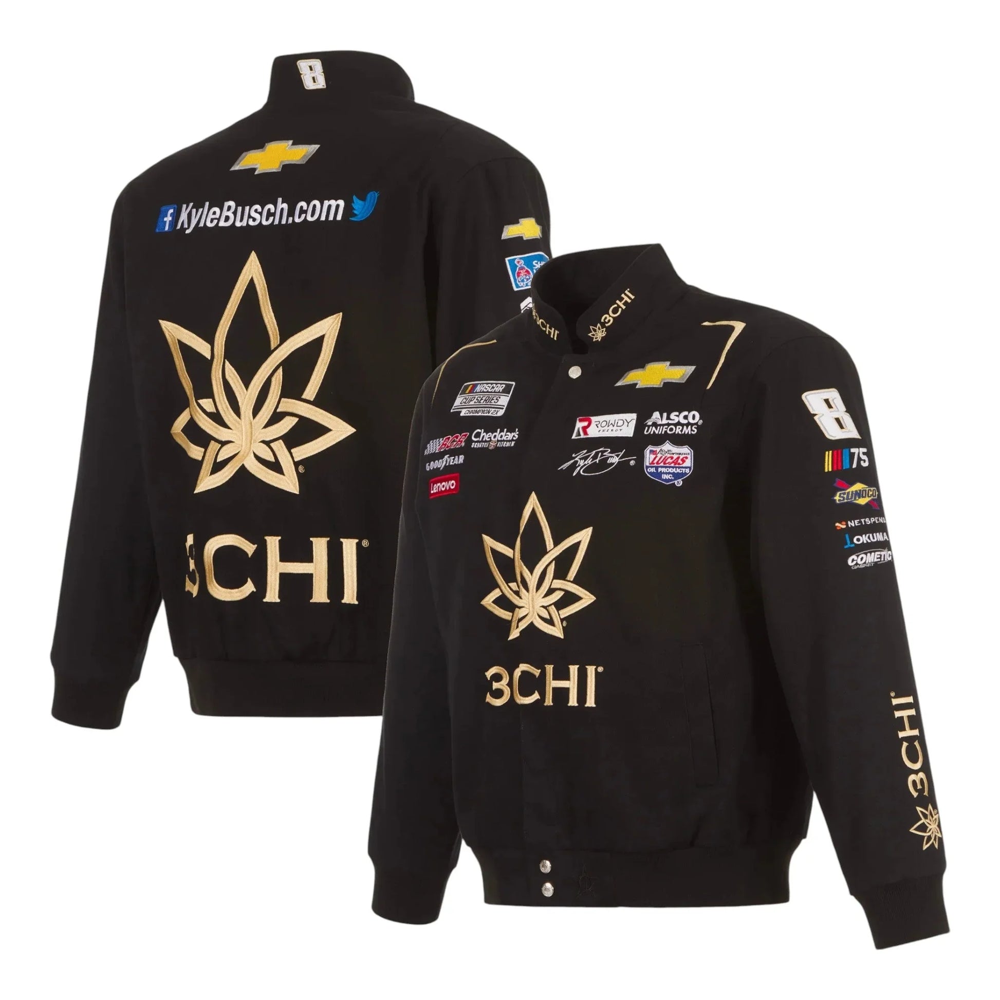 Men's Kyle Busch JH Design Black 3Chi Twill Uniform Full-Snap Jacket - F1 Vintage Racewear