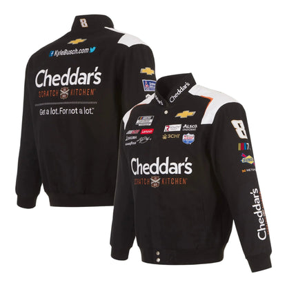 Men's Kyle Busch JH Design Black Cheddar's Twill Uniform Full-Snap Jacket - F1 Vintage Racewear