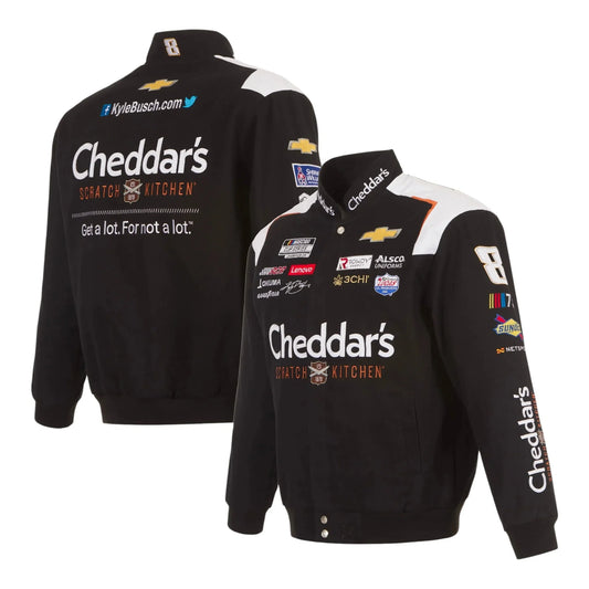Men's Kyle Busch JH Design Black Cheddar's Twill Uniform Full-Snap Jacket - F1 Vintage Racewear