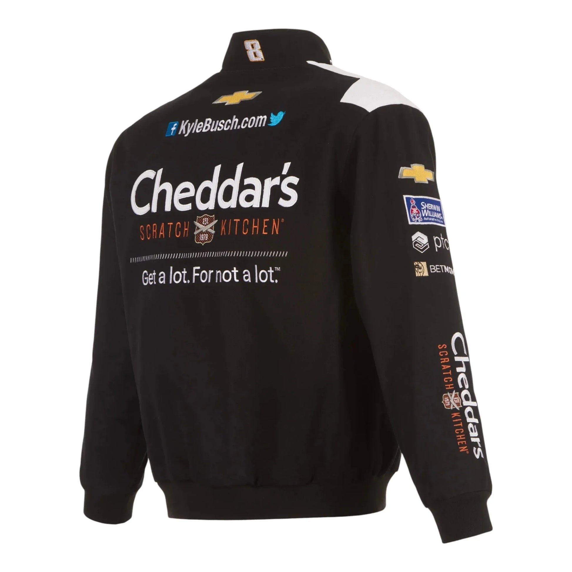 Men's Kyle Busch JH Design Black Cheddar's Twill Uniform Full-Snap Jacket - F1 Vintage Racewear
