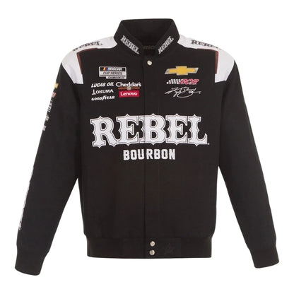 Men's Kyle Busch JH Design Black REBEL Bourbon Twill Driver Uniform Full-Snap Jacket - F1 Vintage Racewear
