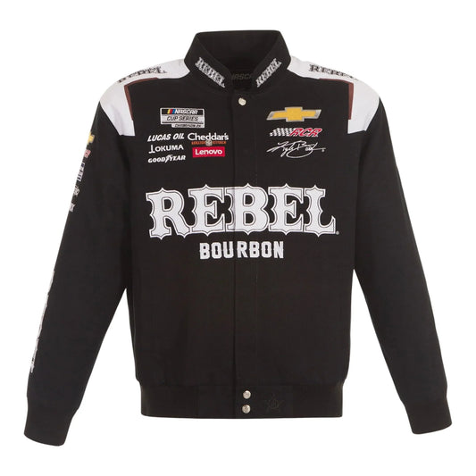 Men's Kyle Busch JH Design Black REBEL Bourbon Twill Driver Uniform Full-Snap Jacket - F1 Vintage Racewear