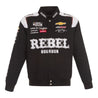 Men's Kyle Busch JH Design Black REBEL Bourbon Twill Driver Uniform Full-Snap Jacket - Vintage F1 Racewear