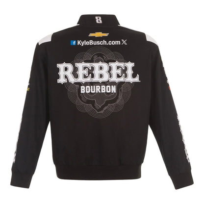 Men's Kyle Busch JH Design Black REBEL Bourbon Twill Driver Uniform Full-Snap Jacket - F1 Vintage Racewear