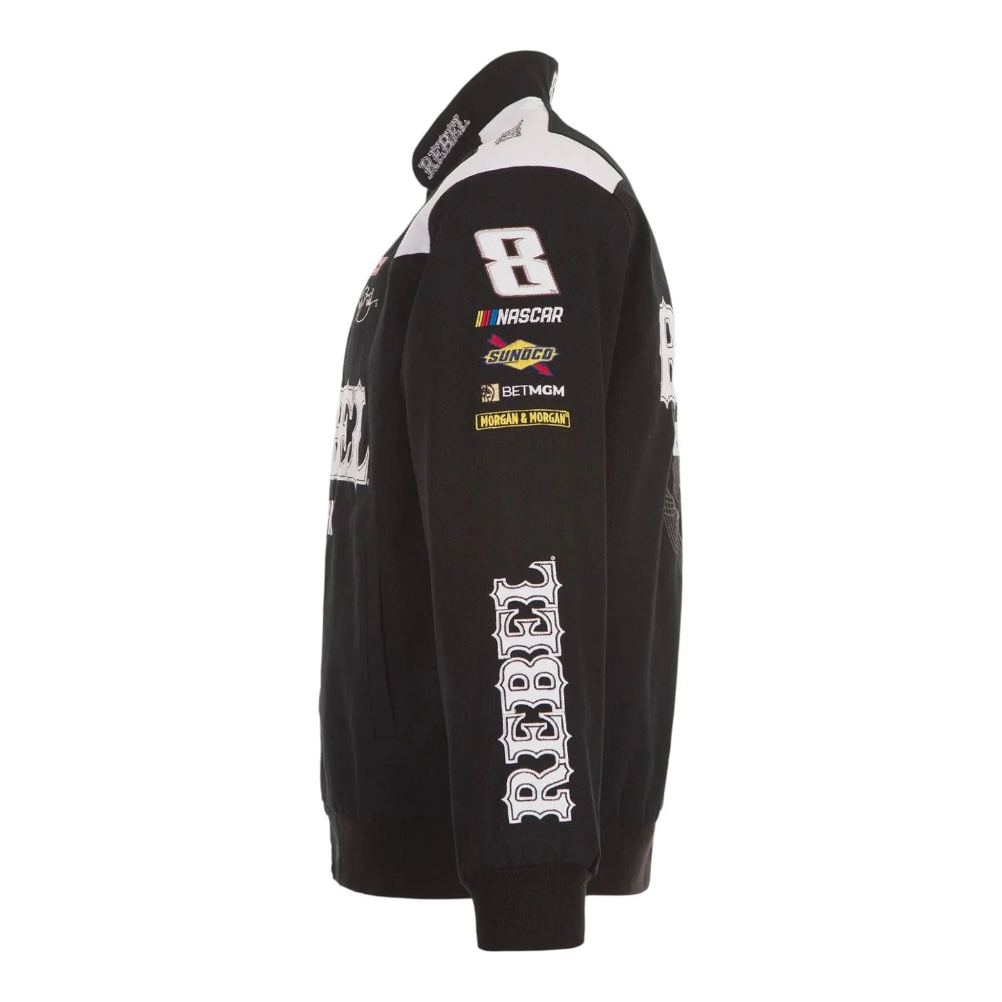 Men's Kyle Busch JH Design Black REBEL Bourbon Twill Driver Uniform Full-Snap Jacket - F1 Vintage Racewear