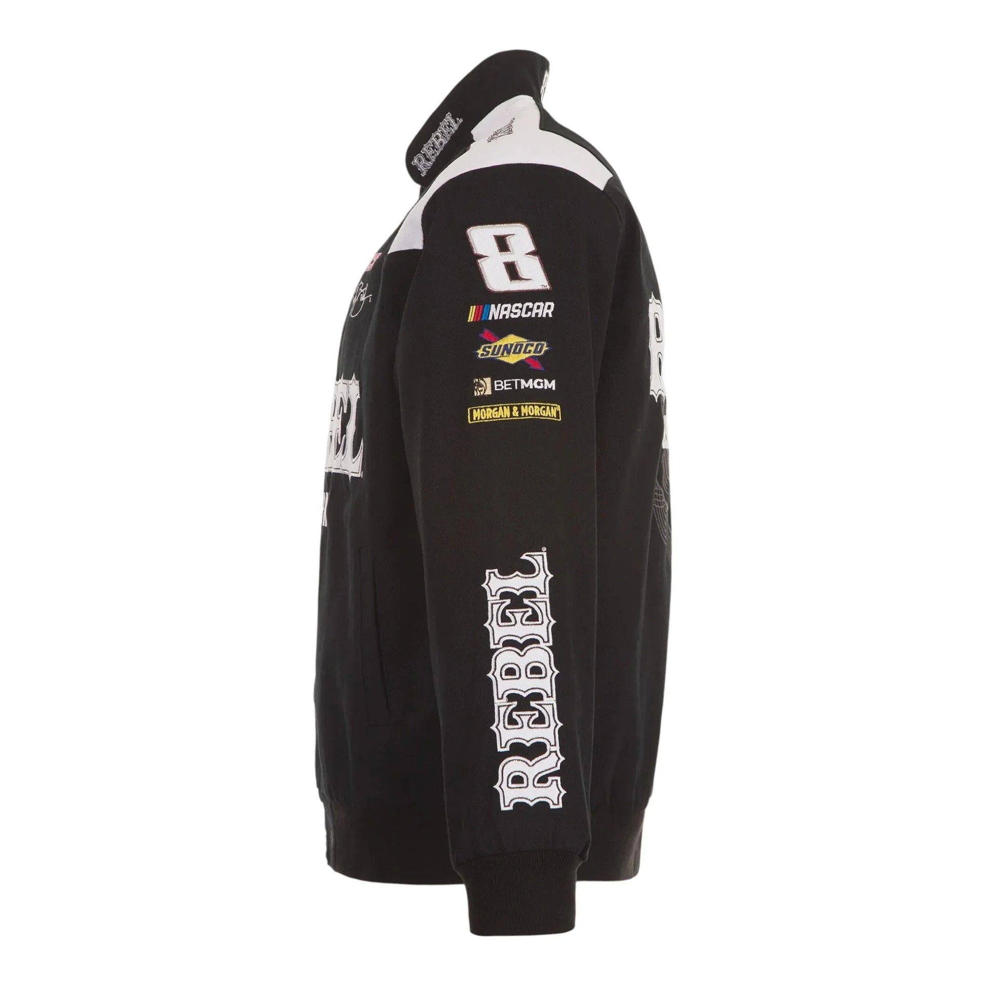 Men's Kyle Busch JH Design Black REBEL Bourbon Twill Driver Uniform Full-Snap Jacket - F1 Vintage Racewear