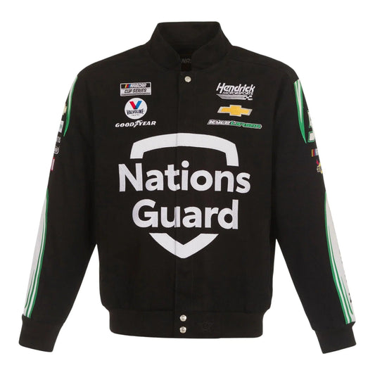 Men's Kyle Larson JH Design Black Nations Guard Twill Uniform Full-Snap Jacket - F1 Vintage Racewear