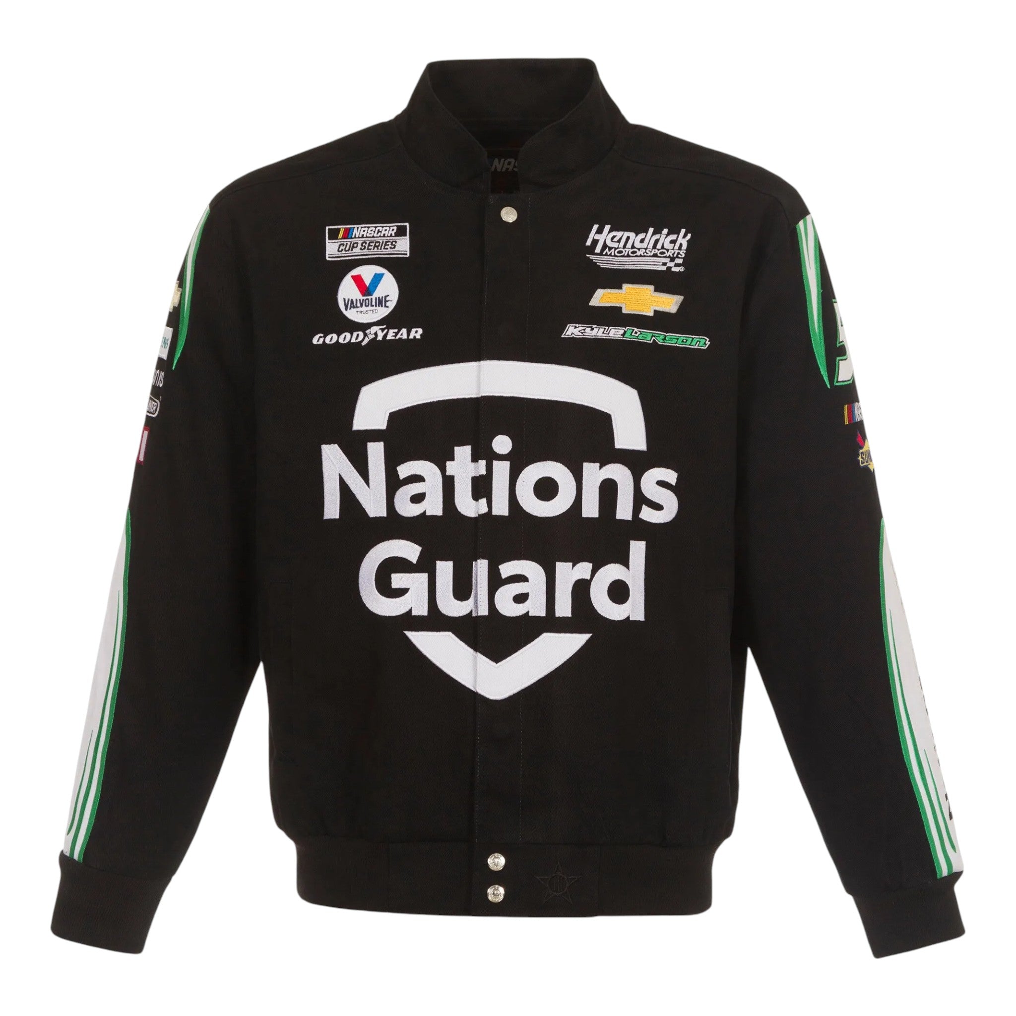 Men's Kyle Larson JH Design Black Nations Guard Twill Uniform Full-Snap Jacket - Vintage F1 Racewear