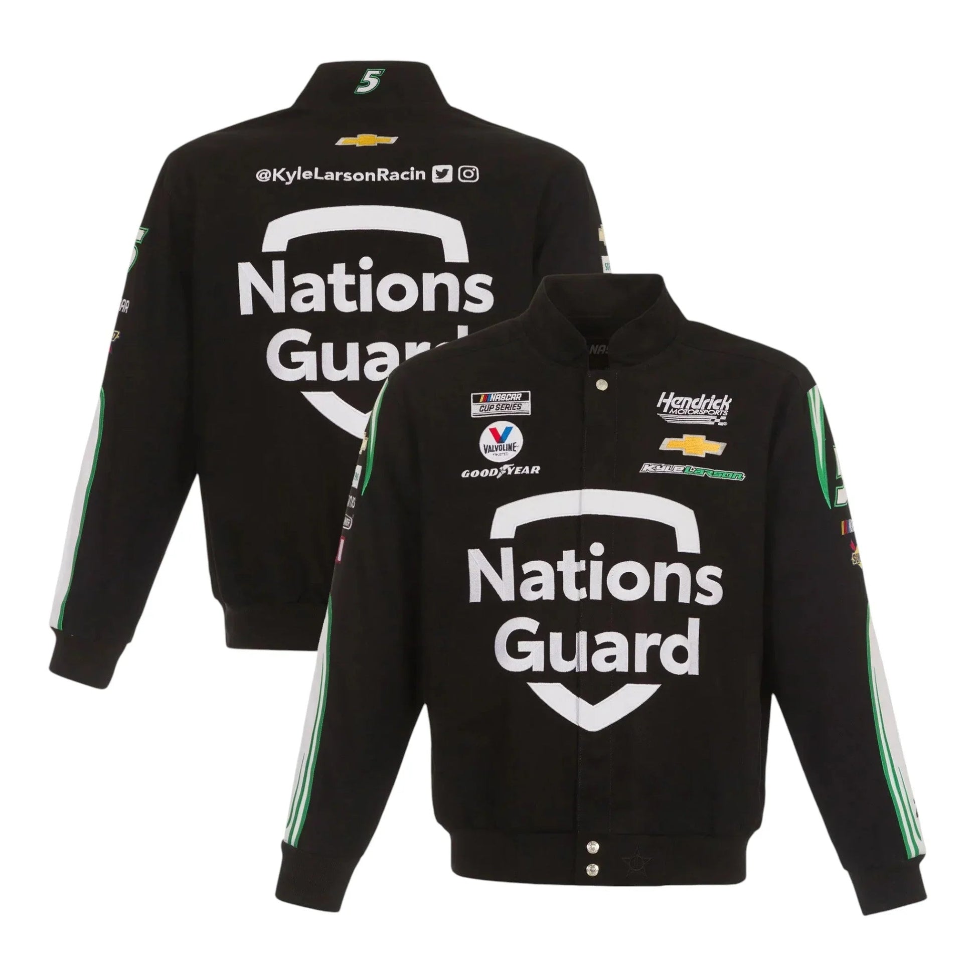 Men's Kyle Larson JH Design Black Nations Guard Twill Uniform Full-Snap Jacket - F1 Vintage Racewear