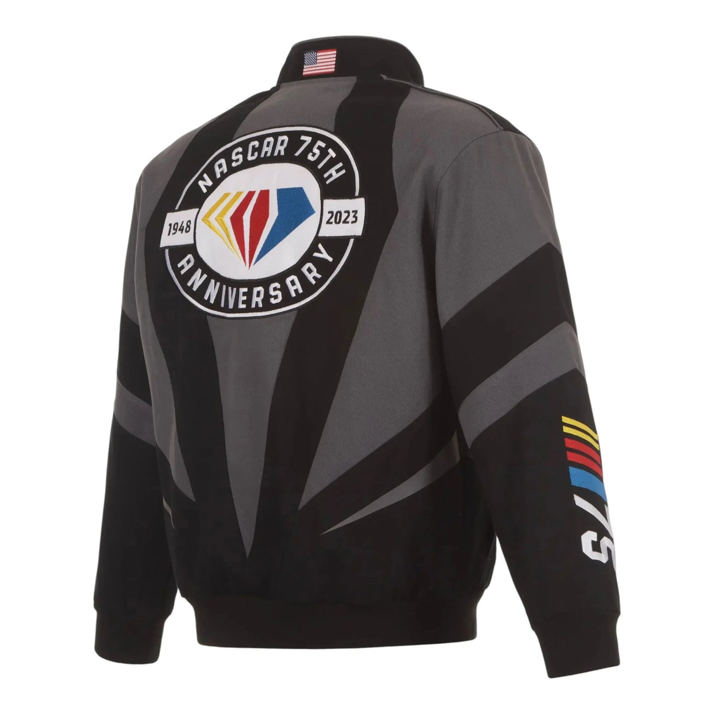 Men's JH Design Black NASCAR 75th Anniversary Twill Uniform Full-Snap Jacket - F1 Vintage Racewear