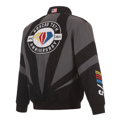 Men's JH Design Black NASCAR 75th Anniversary Twill Uniform Full-Snap Jacket - F1 Vintage Racewear